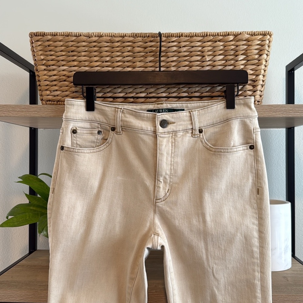 Lauren Ralph Lauren Mid-Rise Premiere Straight Leg Beige Jeans, 6 - Picture 2 of 9